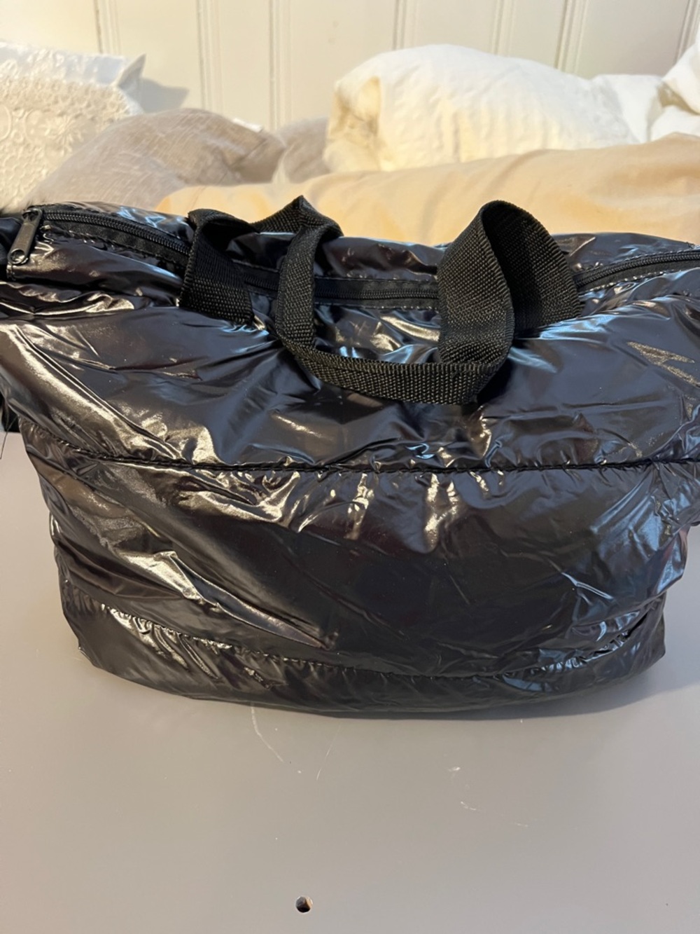 Black Quilted Tote Bag with Top Handles
